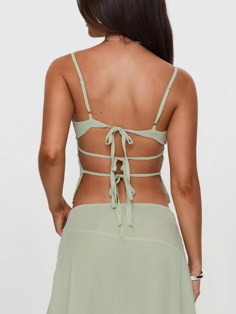 Princess Polly Sage Green Embroidered Spaghetti Strap Skirt Set - Picture 9 of 9